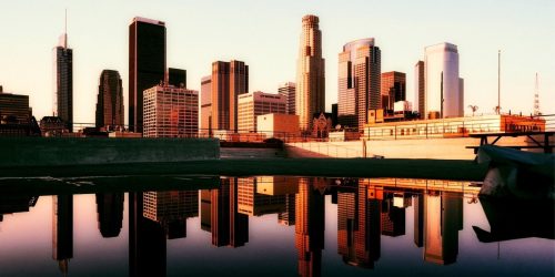 Los Angeles skyline at sunset